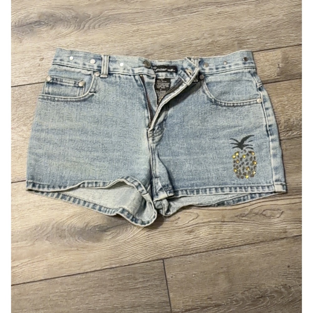 Vintage 90s y2K No Boundaries studded denim shorts pineapple mcbling sz 5 Small